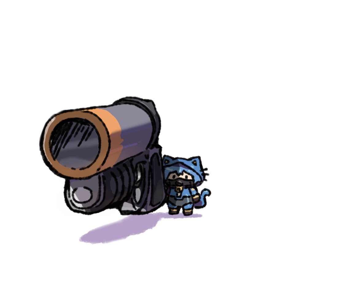 1girl, aiming, aiming_at_viewer, animal_ears, blu_pyro_(tf2), blue_bodysuit, blue_hair, bodysuit