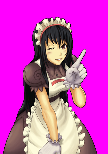 1girl, apron, black_hair, brown_dress, brown_eyes, collared_dress, commentary_request, cowboy_shot