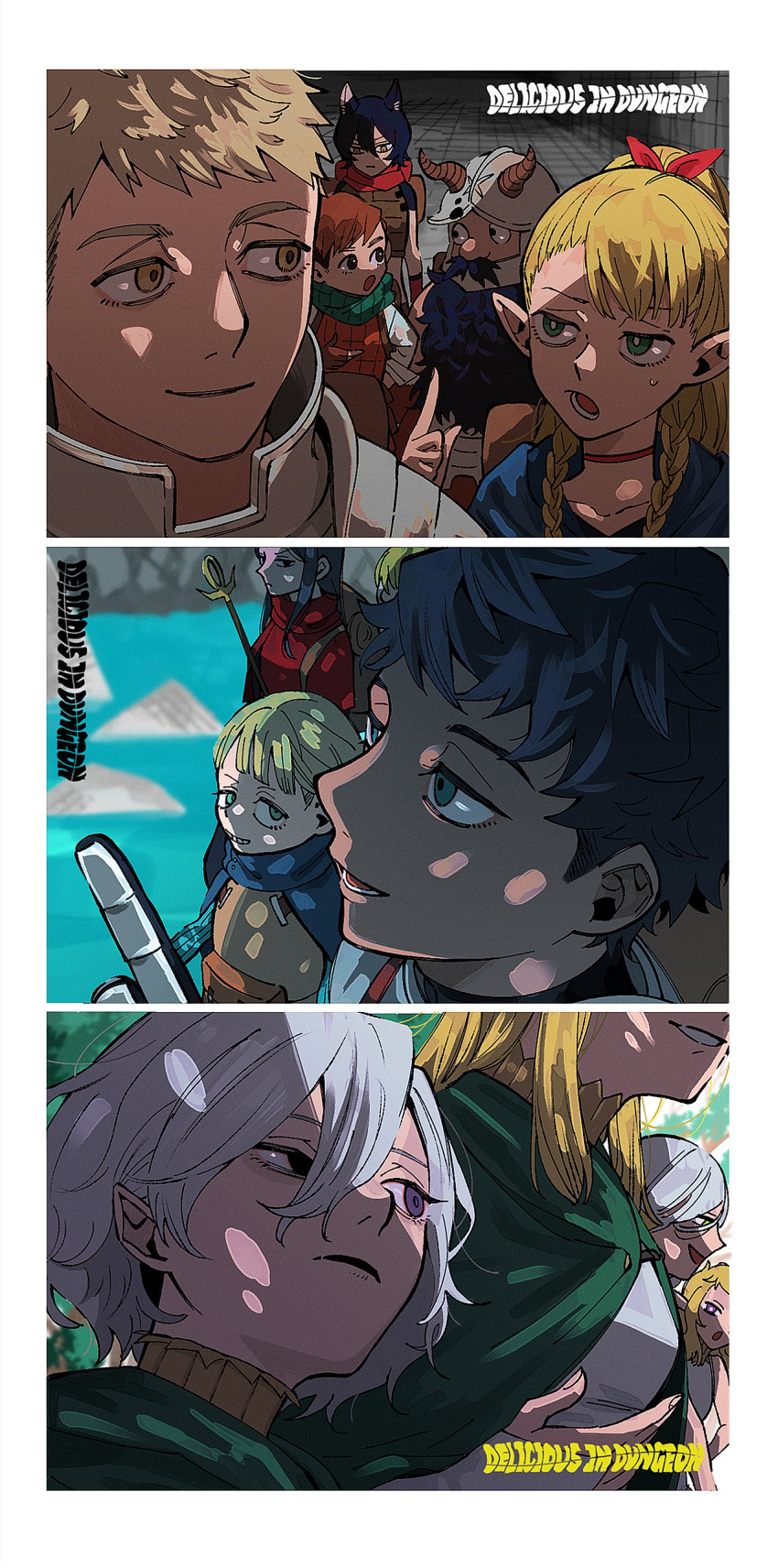 6+boys, 6+girls, absurdres, animal_ears, armor, backpack, bag, bags_under_eyes