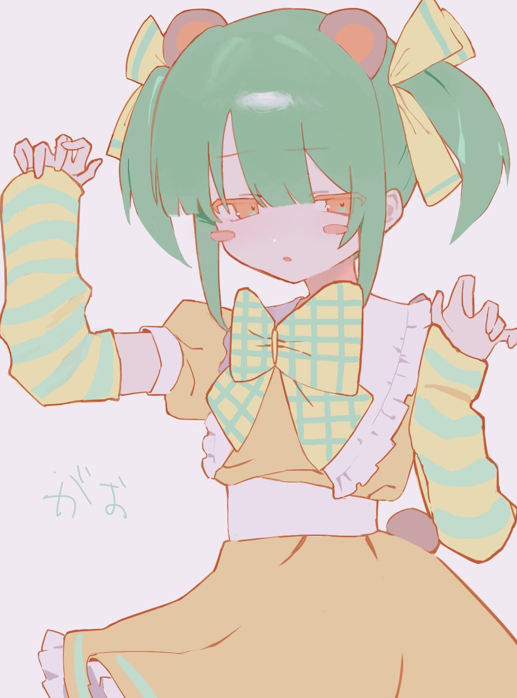 1girl, animal_ears, bear_ears, bear_tail, blush, blush_stickers, bow, check_copyright