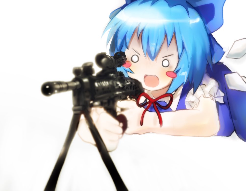1girl, 2000s_(style), :d, bipod, blue_dress, blue_hair, blush_stickers, cirno