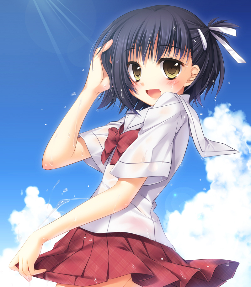 aikawa_kizuna, black_hair, blush, brown_eyes, crossdressinging, male, minakami_kurena, open_mouth
