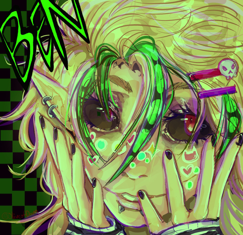 1boy, androgynous, ben_drowned, bishounen, black_nails, black_sclera, blonde_hair, character_name