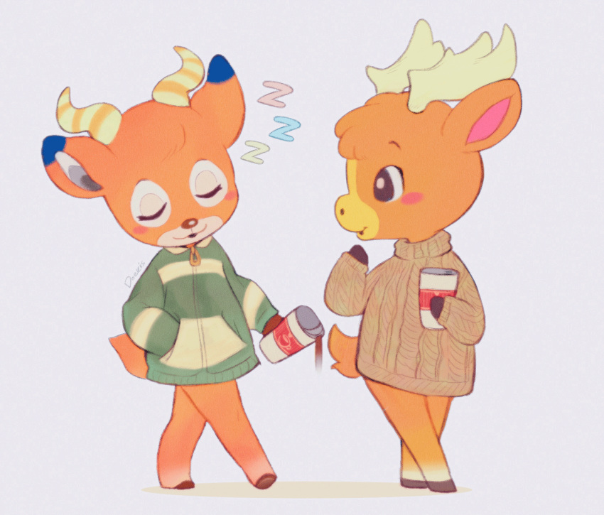 2boys, animal_crossing, animal_ears, antelope_ears, antelope_horns, antlers, beau_(animal_crossing), blush