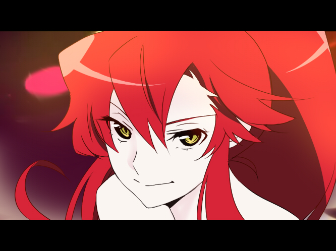 kanotsuki_(haikagura), panty_&amp;_stocking_with_garterbelt, parody, red_hair, redhead, smile, solo, style_parody