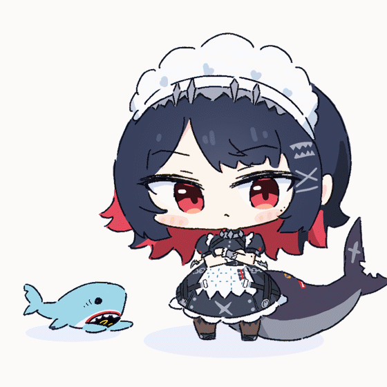 1girl, animated, animated_gif, apron, bangboo_(zenless_zone_zero), black_dress, black_footwear, chibi