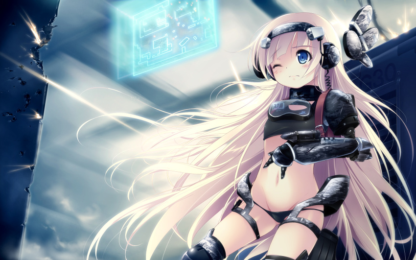 display, highres, kazakura, long_hair, mecha_musume, midriff, navel, original