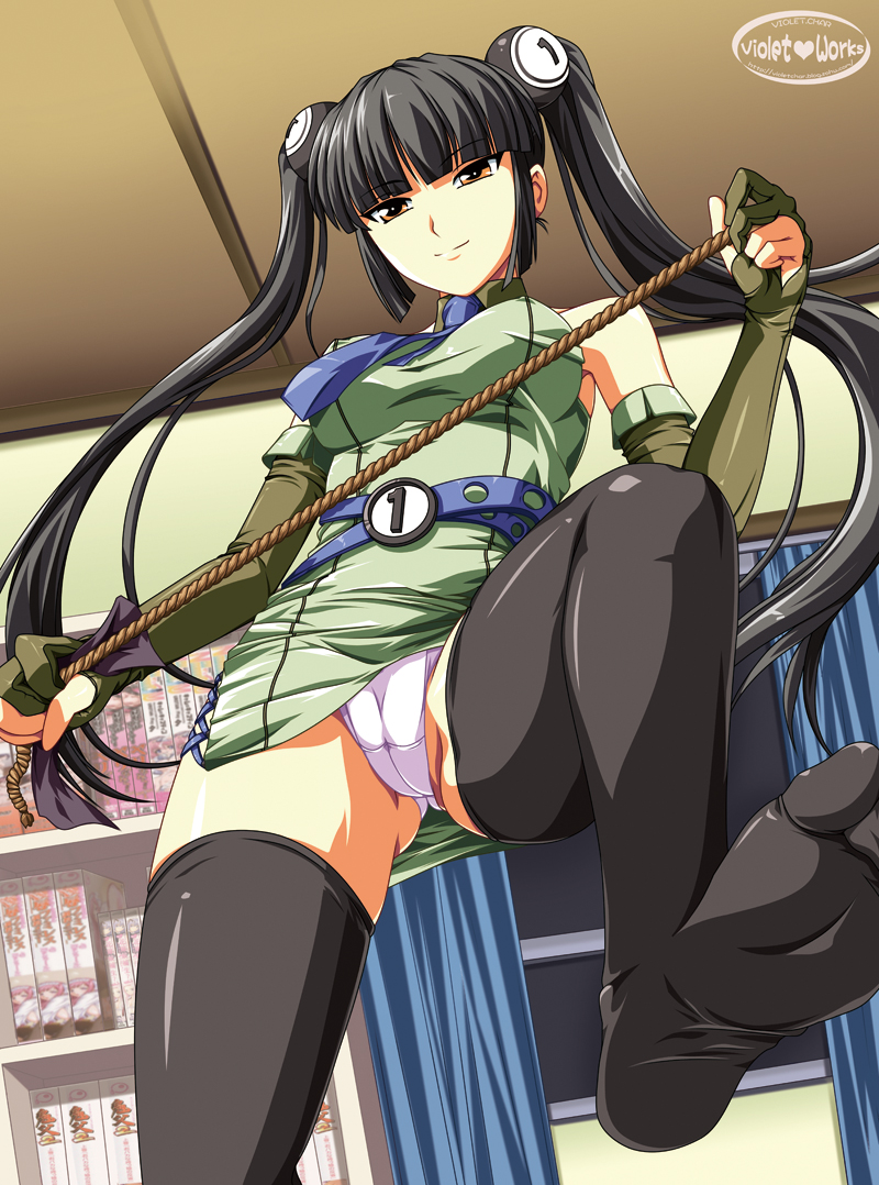 black_legwear, black_thighhighs, brown_eyes, elbow_gloves, gloves, long_hair, murasaki_natsu, panties
