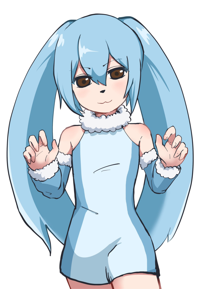 1boy, 2channel_(/livejupiter/), :3, animal_ears, blue_eyes, blue_hair, blue_leotard, blue_sleeves