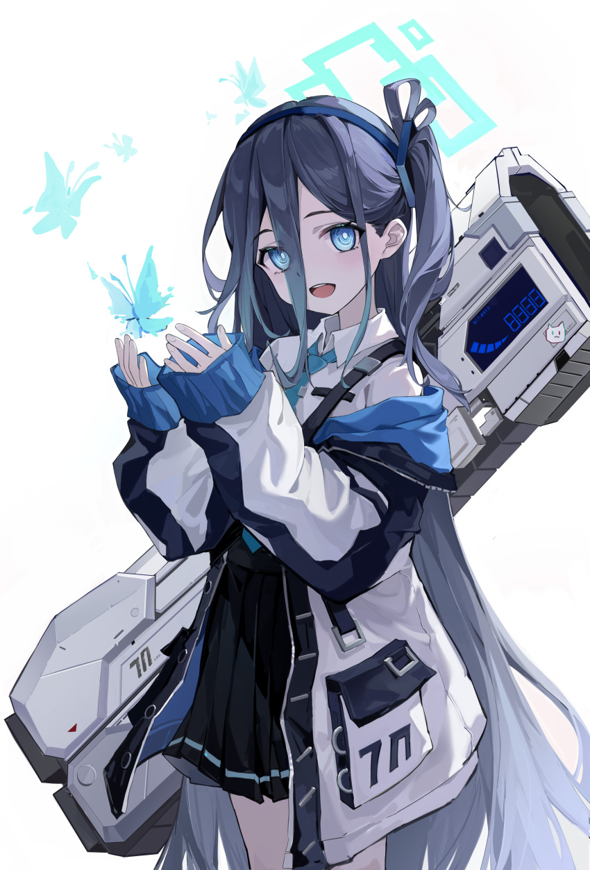 1girl, absurdres, aqua_halo, aqua_necktie, aris_(blue_archive), black_hair, black_skirt, blue_archive
