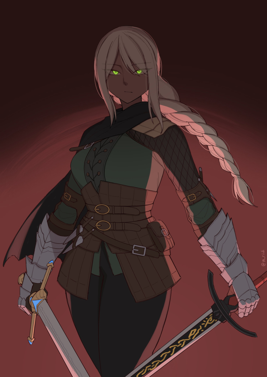 1girl, absurdres, amor, belt, closed_mouth, dark-skinned_female, dark_elf, dark_skin