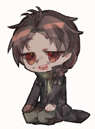 1boy, 73_(uiuui8), black_coat, black_shirt, braid, brown_hair, coat, commentary_request