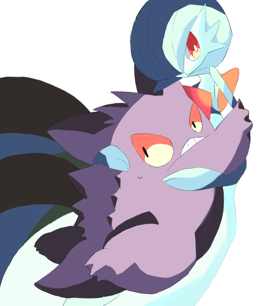 bob_cut, colored_skin, gardevoir, gengar, ghost, green_hair, green_skin, hair_over_one_eye