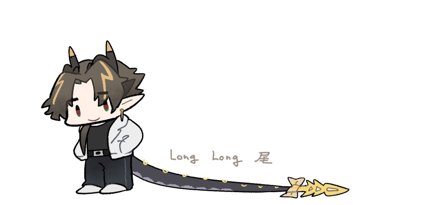 1boy, arknights, brown_hair, chibi, chong_yue_(arknights), closed_mouth, commentary_request, dragon_boy