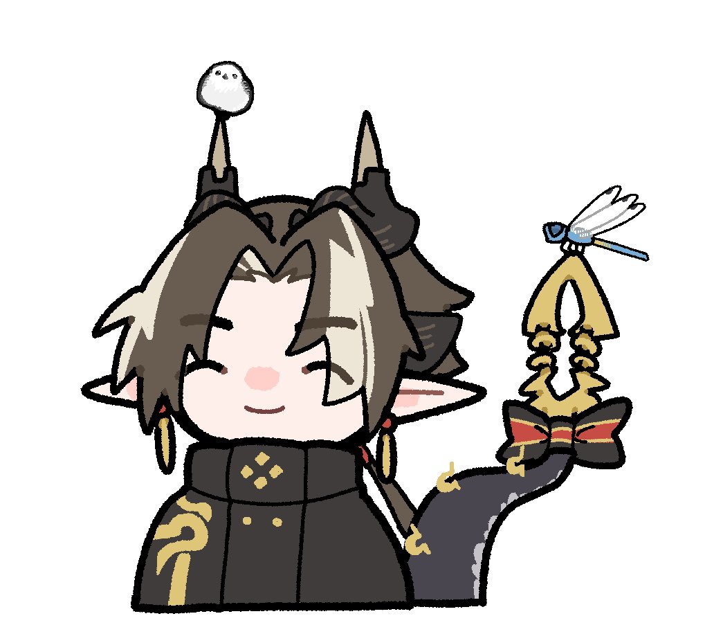 1boy, animal, arknights, bird, bow, brown_hair, bug, chibi