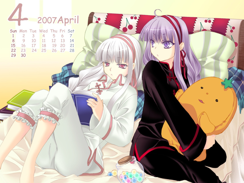 april, calendar, highres, kujou_fueko, original, pajamas, wallpaper