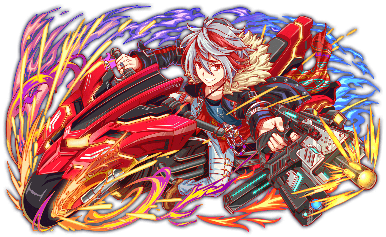 aiming, arm_belt, artist_request, belial_(crash_fever), belt, black_belt, black_jacket, black_sleeves