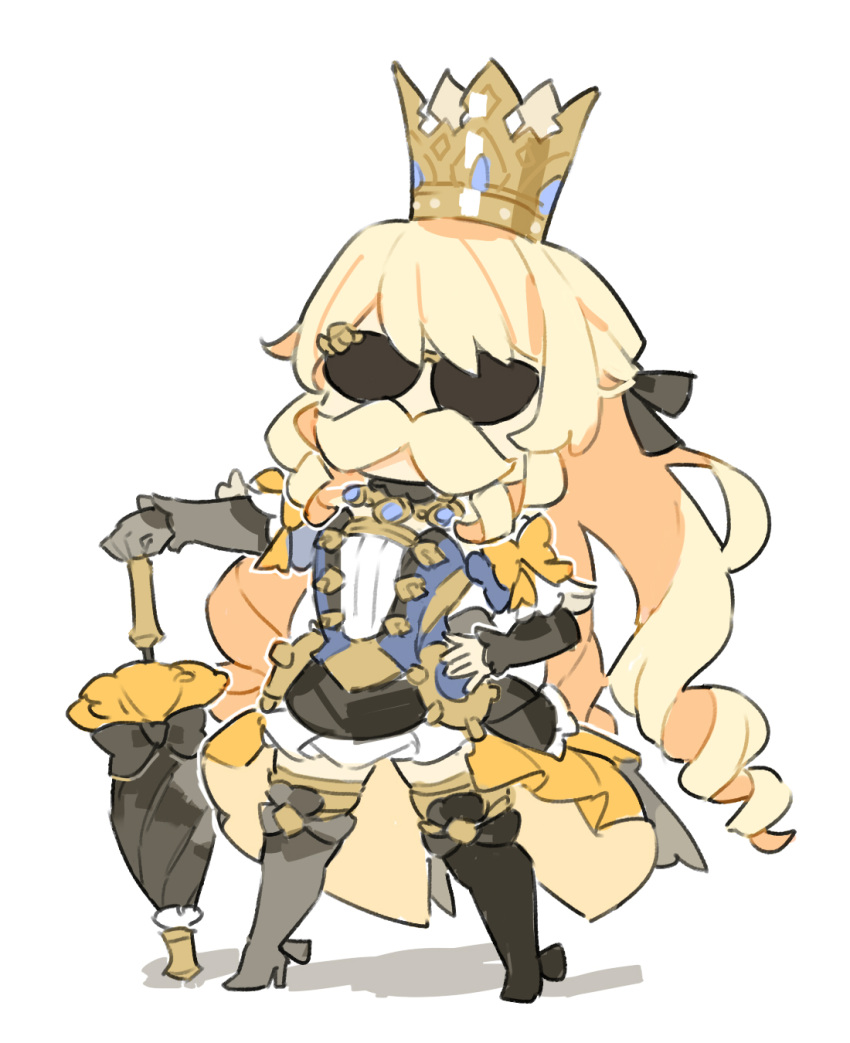 1girl, blonde_hair, boots, bow, chibi, chibi_only, crown, cyenmi3