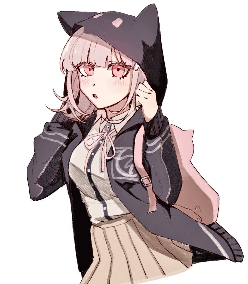1girl, :o, animal_bag, aru_a_(arutoa5008), black_jacket, black_shirt, blush, brown_hair