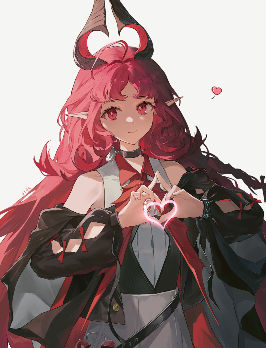 1girl, absurdres, ahoge, arknights, bare_shoulders, black_horns, black_jacket, breasts