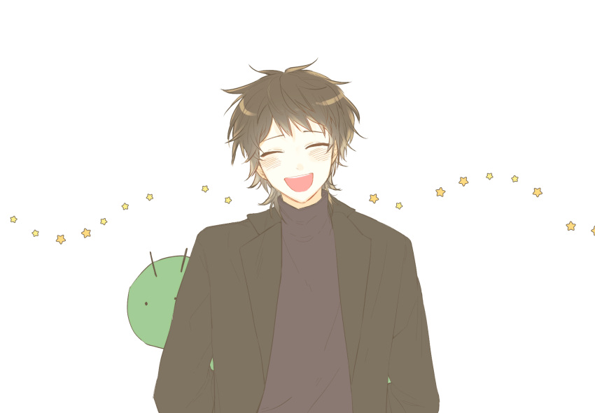 1boy, black_jacket, brown_hair, closed_eyes, facing_viewer, harada_minoru, highres, holding