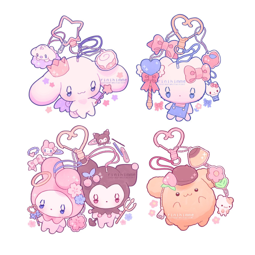 3boys, 3girls, animal_ears, cat_ears, cat_girl, cat_tail, character_charm, charm_(object)