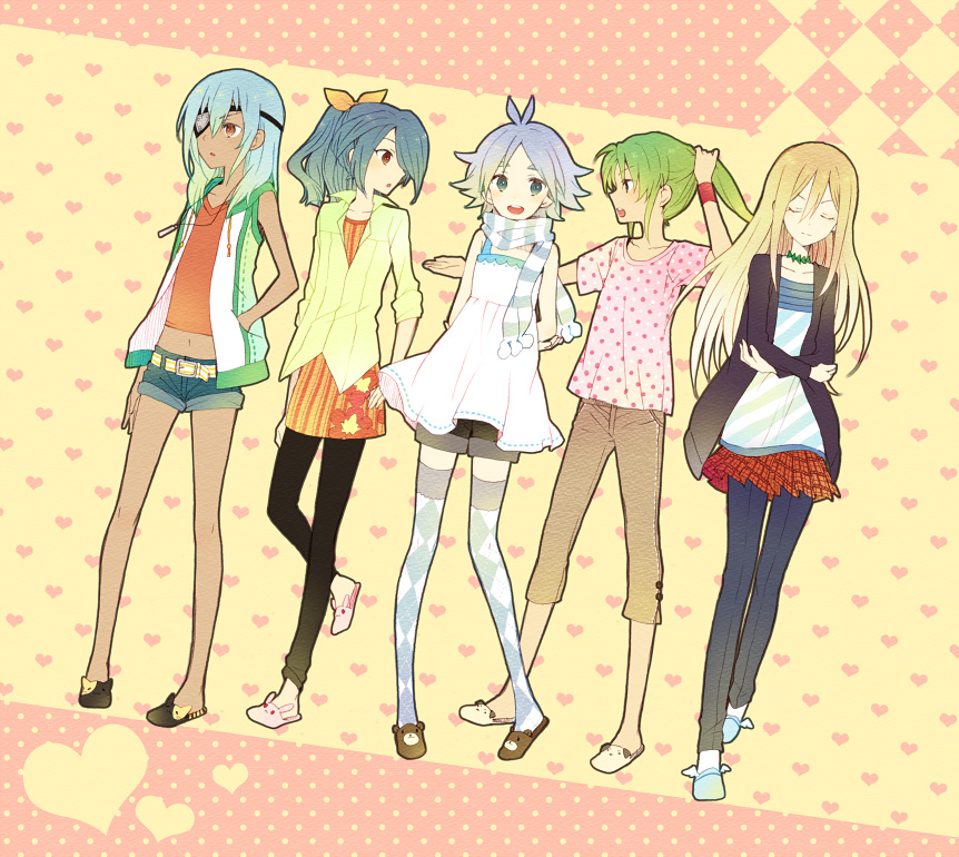 afuro_terumi, ahoge, blue_eyes, blue_hair, bunny_slippers, casual, closed_eyes, crossdressinging