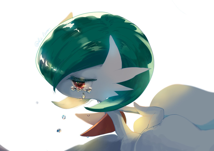 bob_cut, crying, dress, from_side, gardevoir, green_hair, highres, kusa_lemon