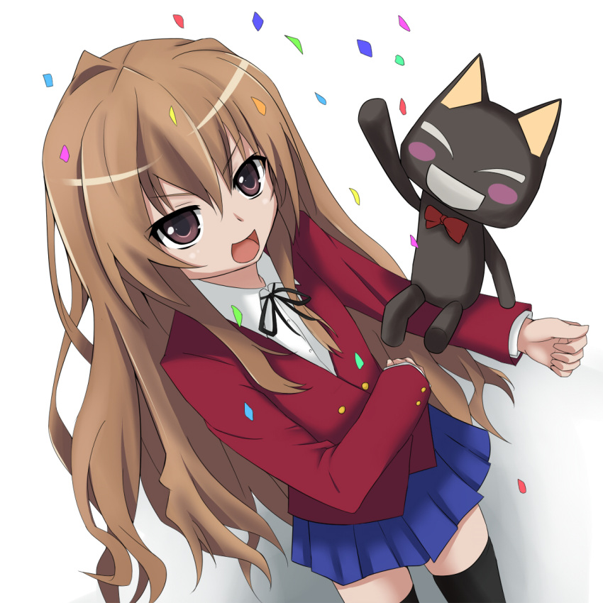 brown_eyes, brown_hair, cat, character_request, crossover, doko_demo_issho, highres, kuro_(doko_demo_issho)