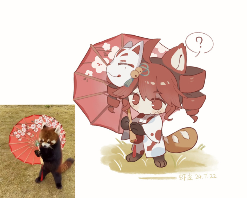 1girl, :3, ?, ahoge, animal_hands, baguette, blush, bread