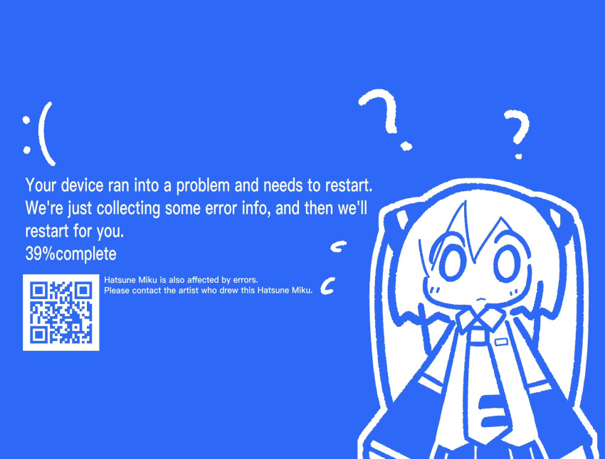 1girl, 2024_crowdstrike_incident, ?, blue_background, blue_screen_of_death, blue_theme, character_name, chibi
