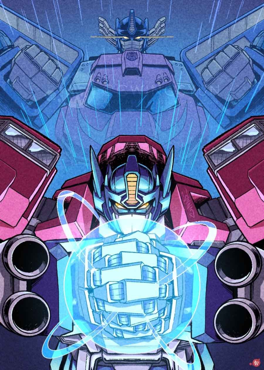 autobot, convoy_(armada), exhaust_pipe, glowing, glowing_eyes, grand_convoy, helmet, highres
