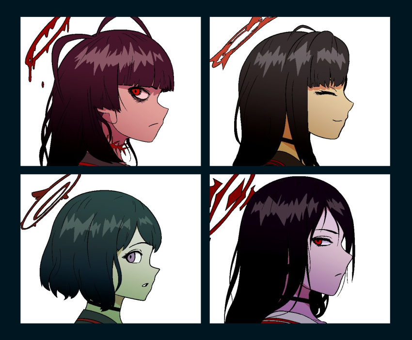 4girls, album_cover, black_hair, blue_archive, closed_eyes, cover, demon_days_(gorillaz), gorillaz
