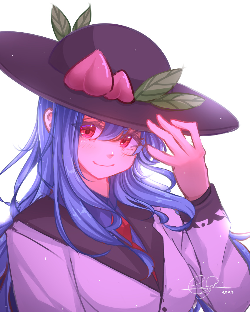 1girl, absurdres, alternate_costume, black_hat, blue_hair, closed_mouth, commentary_request, commission