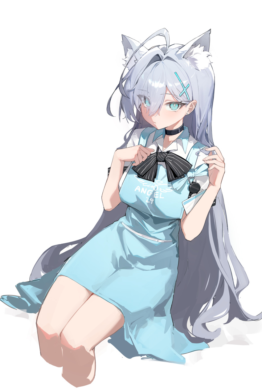 1girl, absurdres, ahoge, alternate_costume, animal_ear_fluff, animal_ears, apron, black_choker