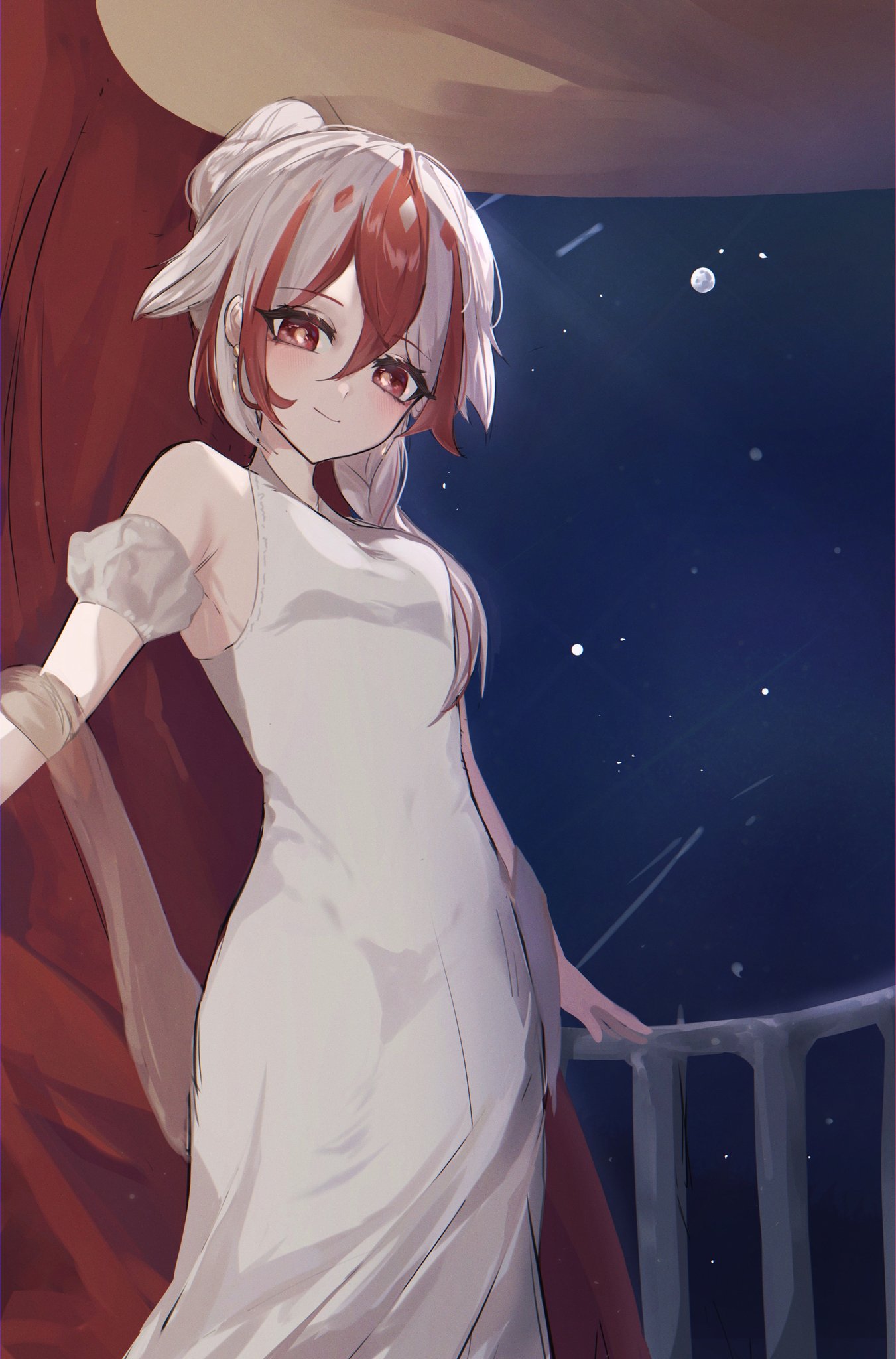 1girl, alternate_costume, alternate_hairstyle, bare_shoulders, braid, breasts, commentary, detached_sleeves