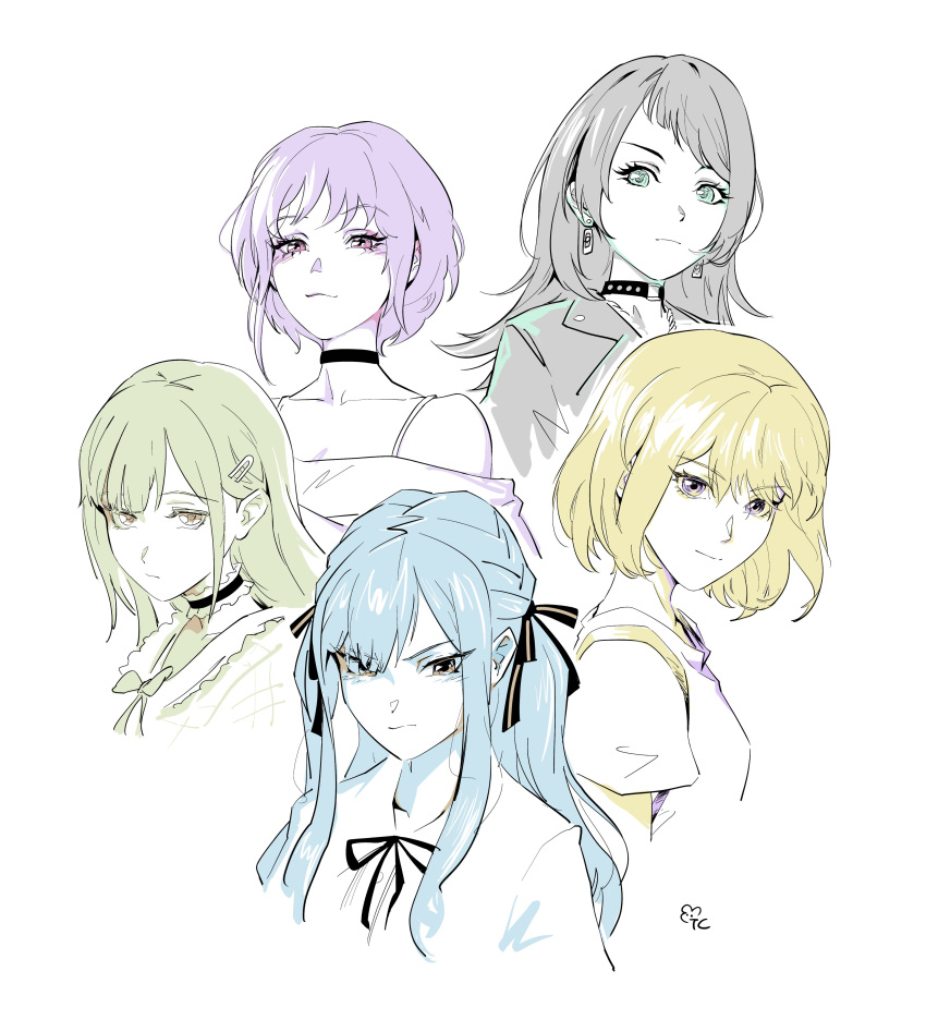 5girls, :3, absurdres, ave_mujica_(bang_dream!), bang_dream!, bang_dream!_it's_mygo!!!!!, black_choker, black_hair