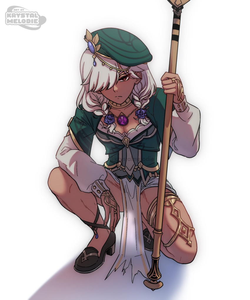 1boy, akademiya_uniform, bare_legs, cosplay, costume_switch, crossdressing, cyno_(genshin_impact), dark-skinned_male