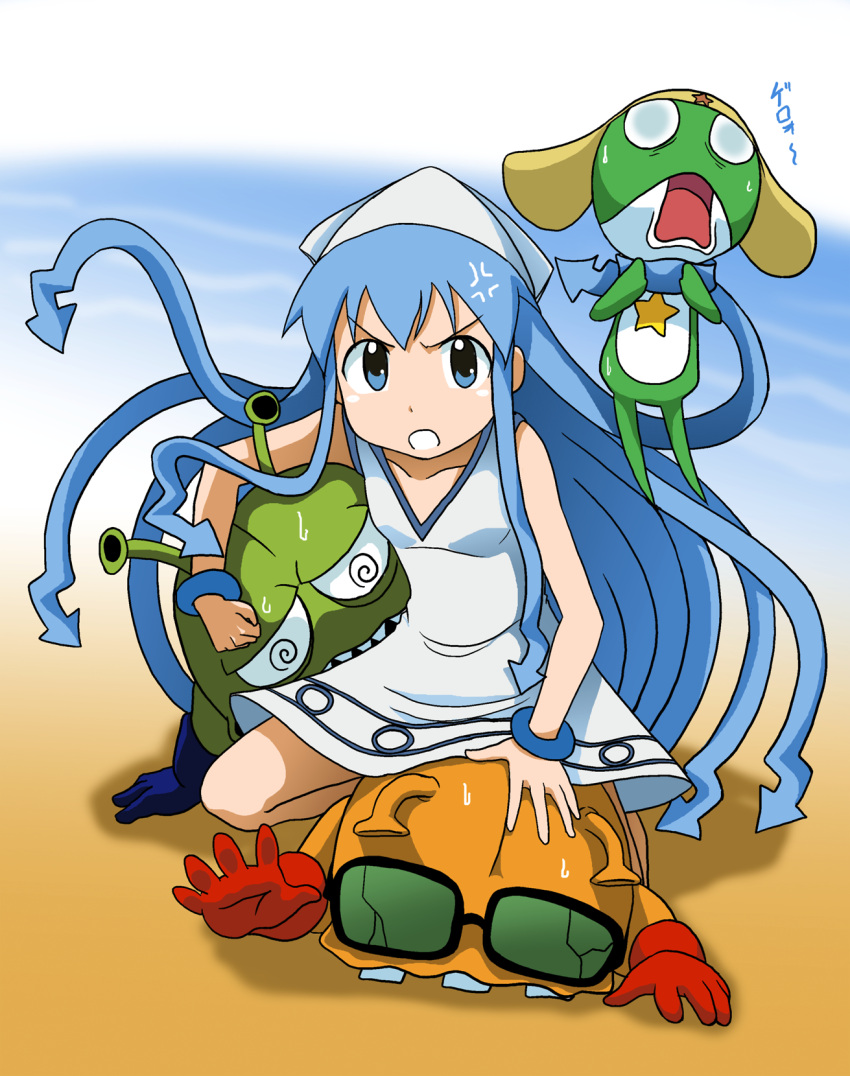 anger_vein, asphyxiation, broken_glasses, character_request, crossover, dr._slump, highres, ikamusume