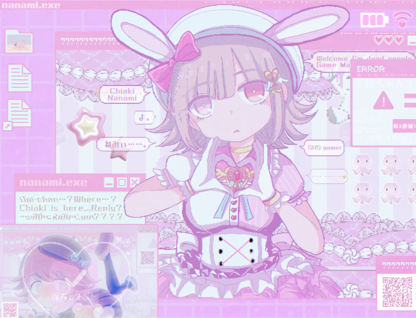 1girl, absurdres, animal_ears, bow, brown_hair, buttons, danganronpa_(series), danganronpa_2:_goodbye_despair