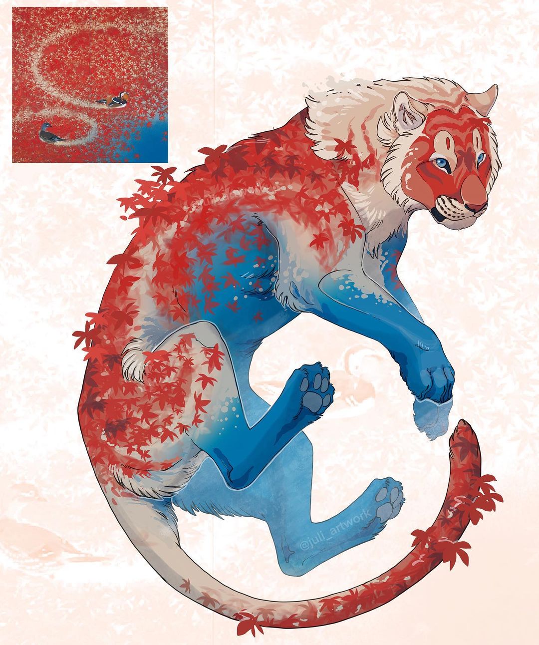 aizen_(painting), animal, animal_focus, animalization, artist_name, blending, blue_eyes, blue_fur