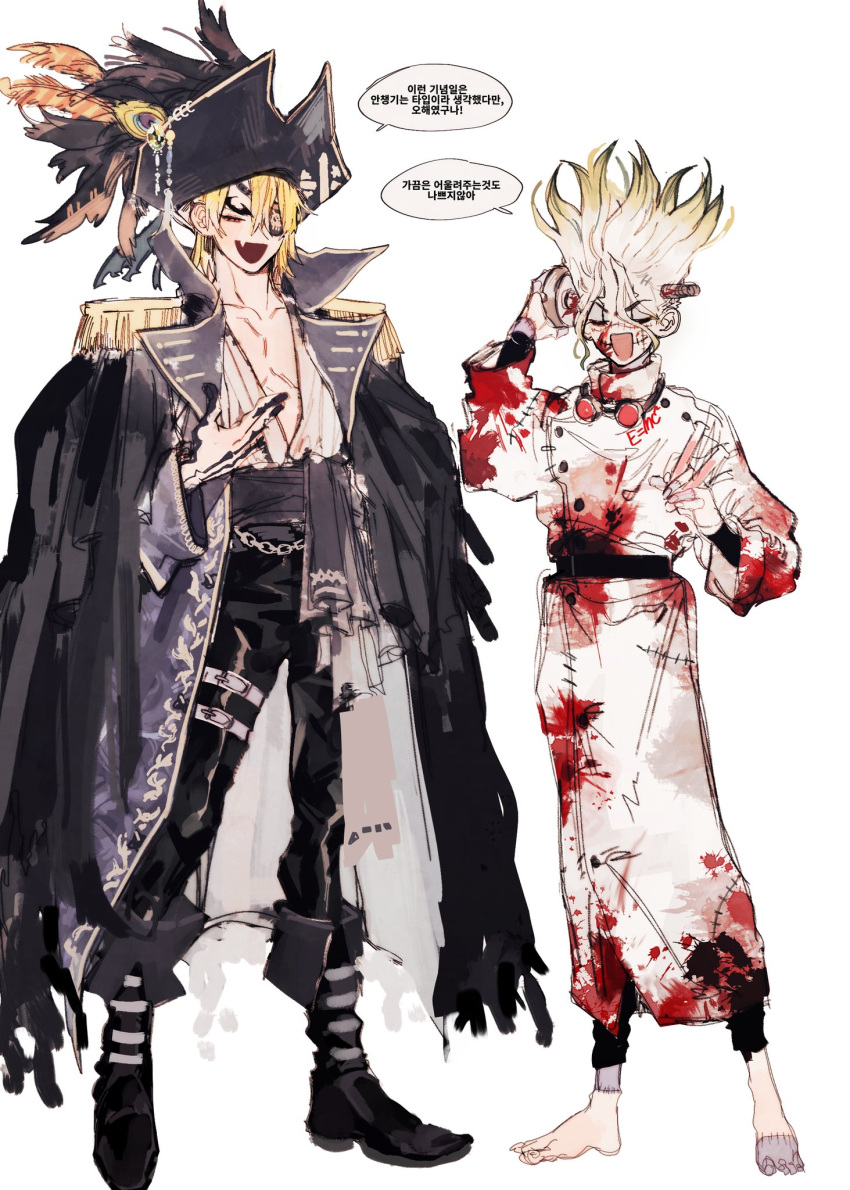 2boys, copyright_name, dogbaechu, dr._stone, highres, ishigami_senkuu, multiple_boys, nanami_ryusui