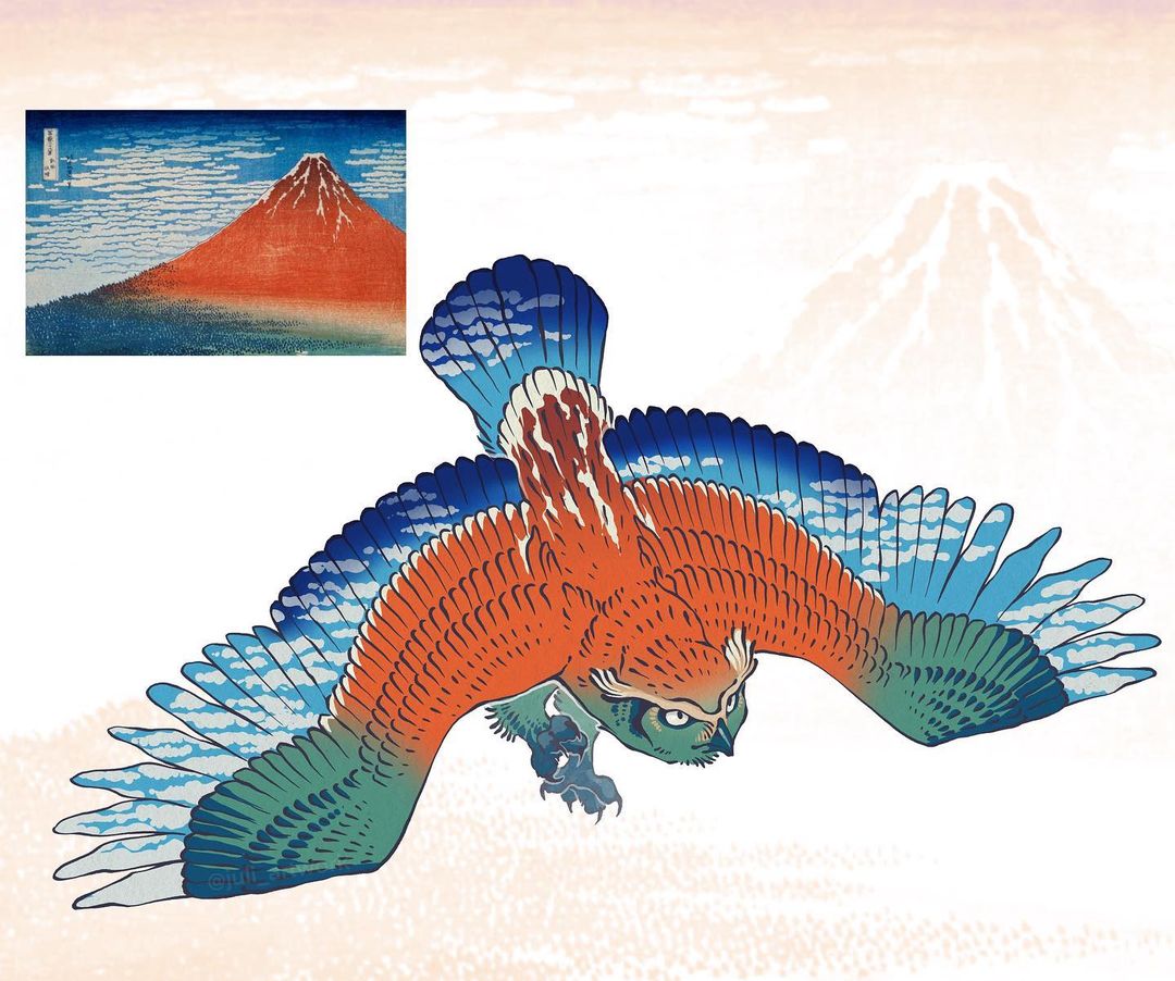 animal, animal_focus, animalization, bird, closed_mouth, double_exposure, english_commentary, fine_art_parody