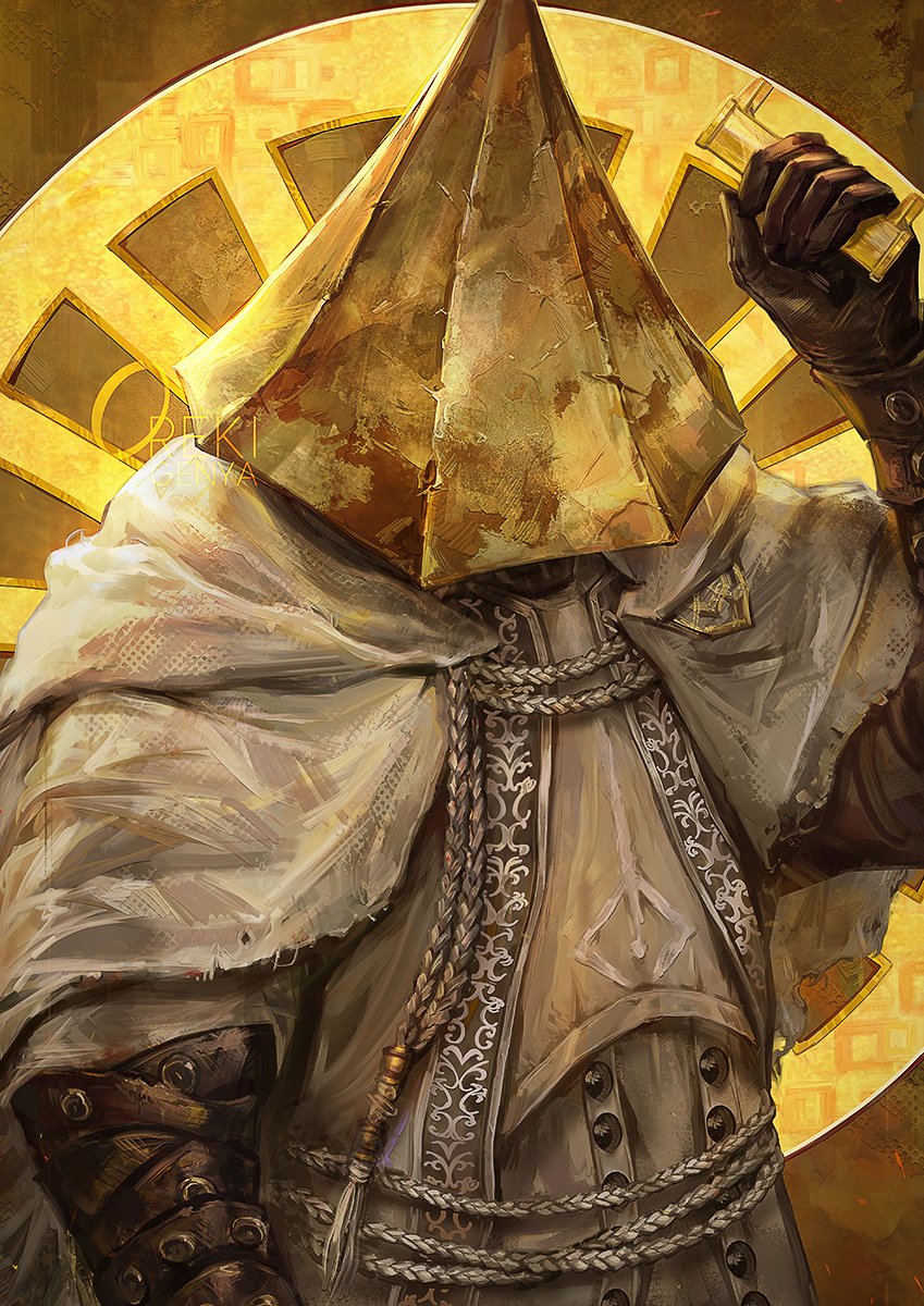 1boy, alfred_(bloodborne), black_gloves, bloodborne, cloak, covered_face, elbow_gloves, gloves
