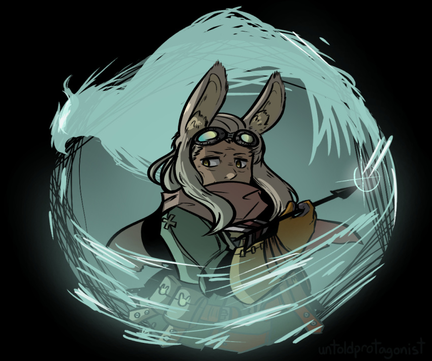 1girl, animal_ears, arrow_(projectile), falconry_glove, gloves, holding, holding_arrow, hound_4_(sekaiju)