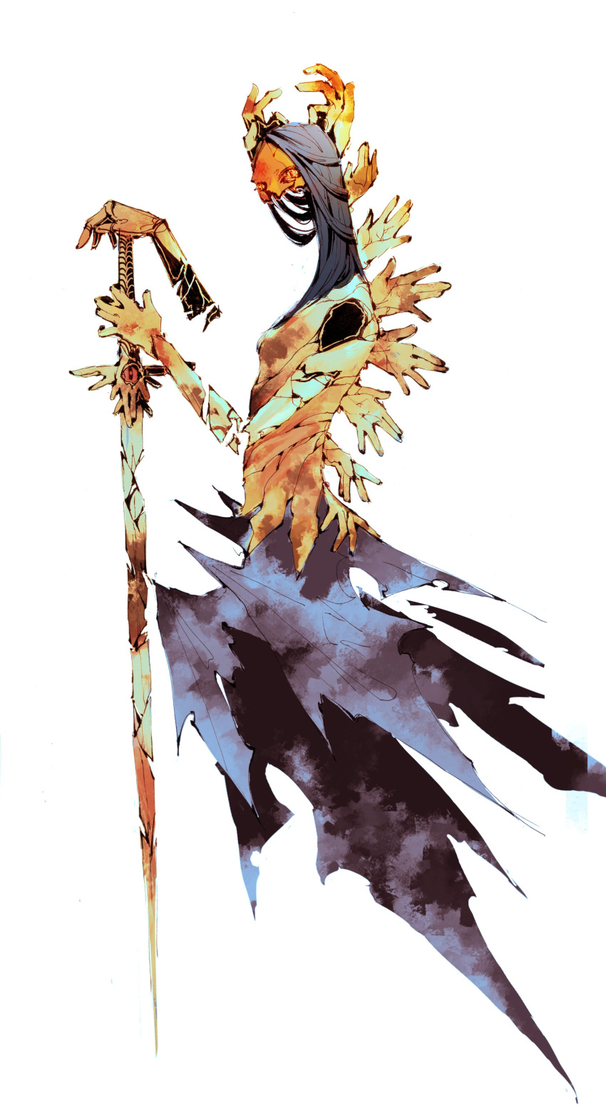 1other, absurdres, angel, black_hair, broken, broken_sword, broken_weapon, highres, long_hair, looking_at_viewer, multiple_hands, nezumiayasha, original, simple_background, sword, tagme, weapon, white_background