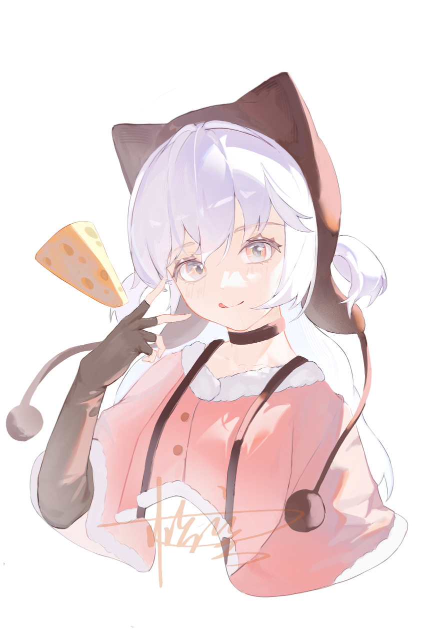 1girl, :d, absurdres, animal_ear_headwear, animal_ears, beanie, black_choker, black_gloves