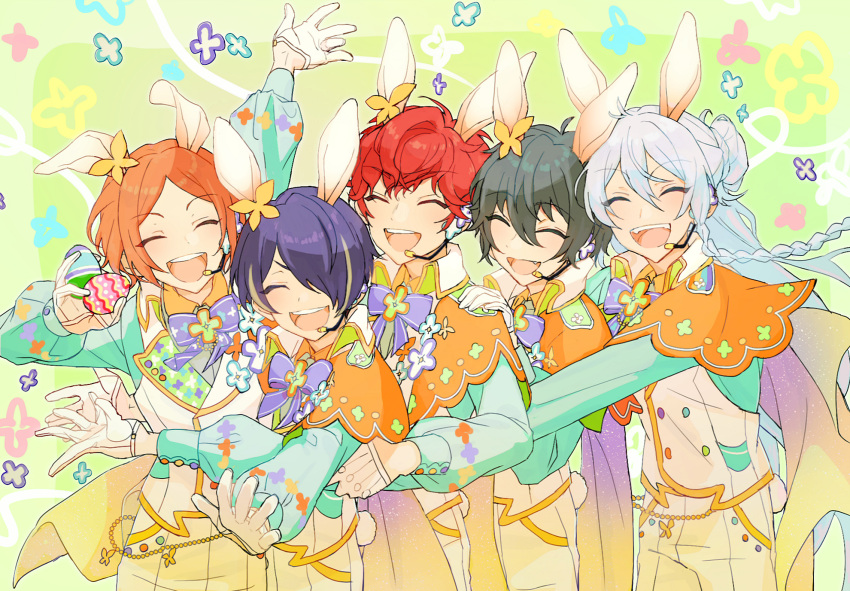 5boys, :d, ^_^, amagi_hiiro, animal_ears, aoi_hinata, behind_another, bishounen