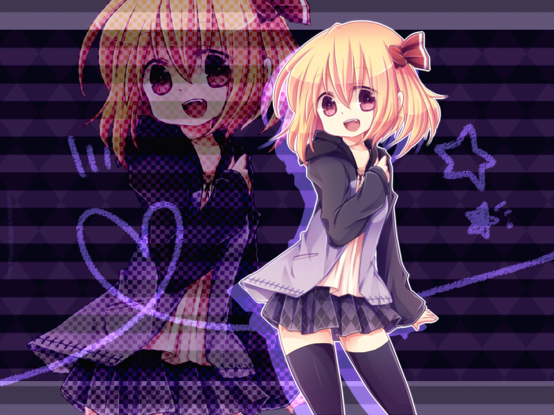 alternate_costume, black_legwear, black_thighhighs, blonde_hair, bow, contemporary, hair_bow, hair_ribbon