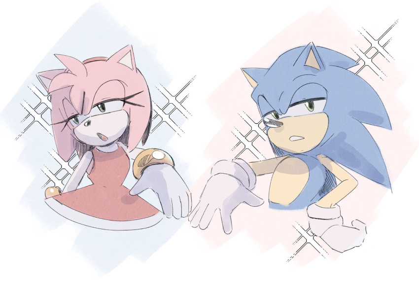 1boy, 1girl, amy_rose, animal_ears, animal_nose, bracelet, chinchila010, commentary